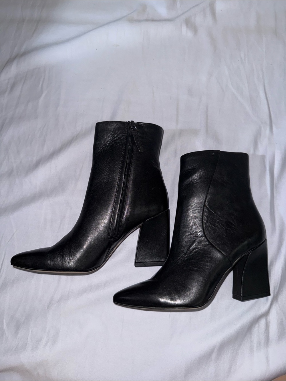 Giuseppe Zanotti Black Leather Pointed Booties with Block Heel